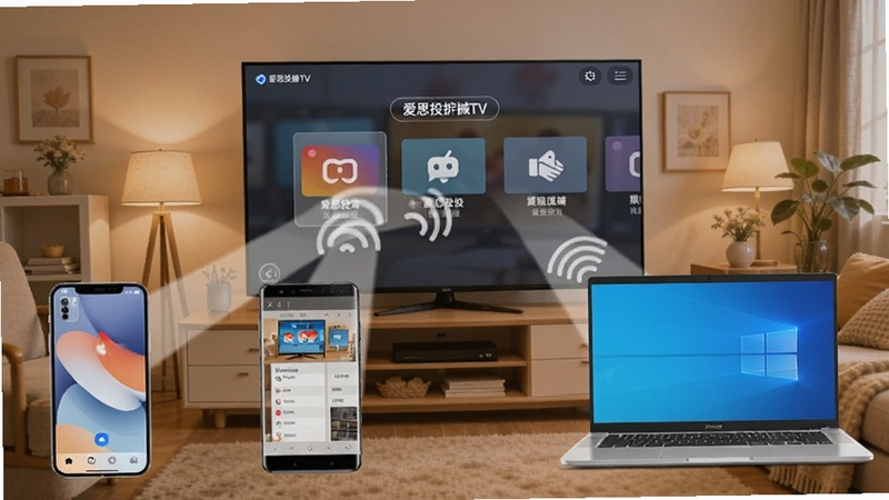 ��˼Ͷ��TV����豸Ͷ������ͼ�����������ƻ���ֻ����м��ǰ�׿�ֻ����Ҳ���Windows�ʼǱ�����̨�豸ͬʱ����������ܵ��ӷ���Ͷ���źţ�������Ļ��ʾ��˼Ͷ��TV����ս��棬����Ϊ��ܰ��ͥ������Booguģ������
