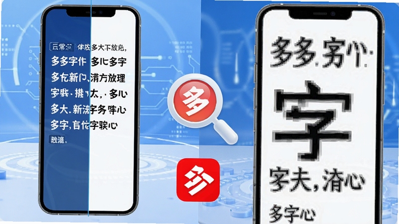 �������Ŵ���չʾͼ��������һ���ֻ���Ļ���ֳ��������룬�����ʾ������С���֣��Ҳ���ʾ�Ŵ����������֣��м���һ����Ŀ�ķŴ�ͼ��Ͷ������Ŵ��������־������Ϊ�Ƽ���������ɫ