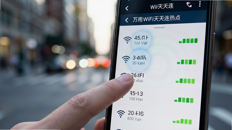 ����WiFi�������ȵ��б�������д���ֻ���Ļ��ʾ���WiFi�������źŸ�������ָ�ᴥ����һ���ȵ㣬����Ϊ���н־��黯��ͻ�����ѡ���ȵ�Ĳ�������