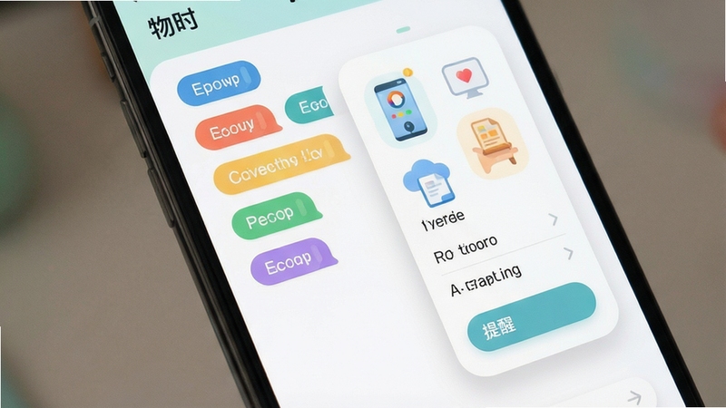 物时 分类标签管理界面 彩色标签 场景图标 提醒设置面板 手机屏幕 清新配色 圆角卡片 柔和阴影 简洁交互