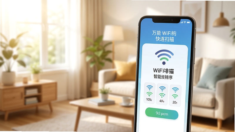 �ֻ���Ļ��ʾ����WiFi�׿���ɨ�赽���WiFi�źŲ���������Ľ��棬��������ܰ�ľӼһ�����������������