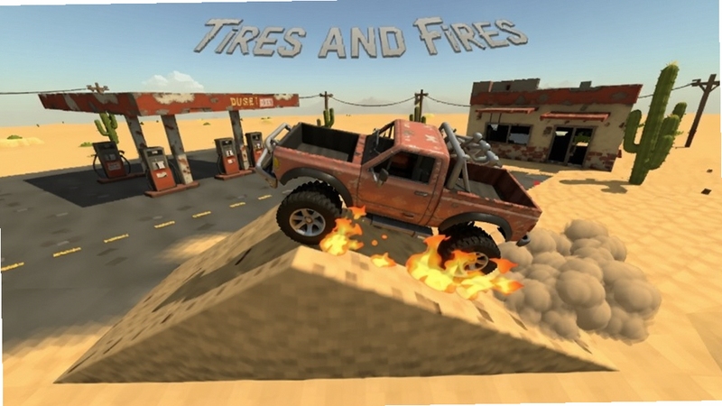 ���Tires and Fires��Ϸ�е�ɳĮɳ�е�ͼ��һ����װƤ������б�£�������Χ�л�����ﳾ�������з�������վ�������ƣ�����ϸ�ڷḻ��ɫ����ů��������Booguģ������
