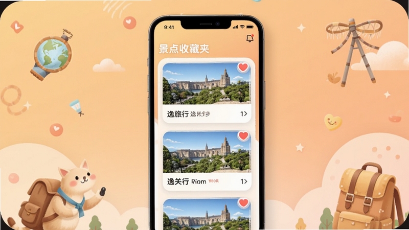 �����в� �����ղؼн��棬����չʾ�ֻ���Ļ�ڶ�����㿨Ƭ������ͼ�꣬����Ϊ���ůɫ����������Ԫ�ز廭������Booguģ������
