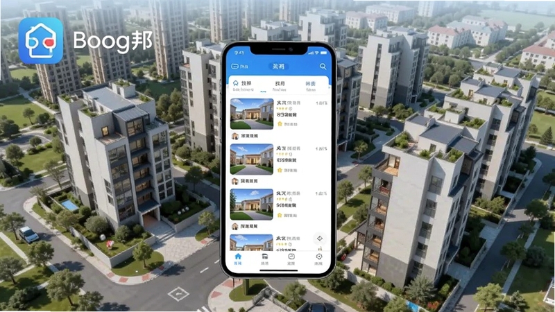 �ҷ���Ӧ��������ȫ��չʾ����������Ϊ�ֻ���Ļ�ڳ��ֵķ�Դ�б����ͼ�ҷ����ܣ�����Ϊ�ִ����ĳ���סլС�����ͼ������ɫ������������ͻ���ҷ���Ӧ��ͼ���뷿����Ϣչʾ���򣬷������������Booguģ������