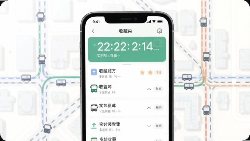 ����ʵʱ·�߲����·�ղع��ܽ��棬��������Ϊ�ֻ���Ļ��ʾ�ղؼ��б���ʵʱ��վ����ʱ����������Ϊ��Լ���н�ͨ·��������ɫ����ͣ�ͻ����ݲ����У�����Booguģ������