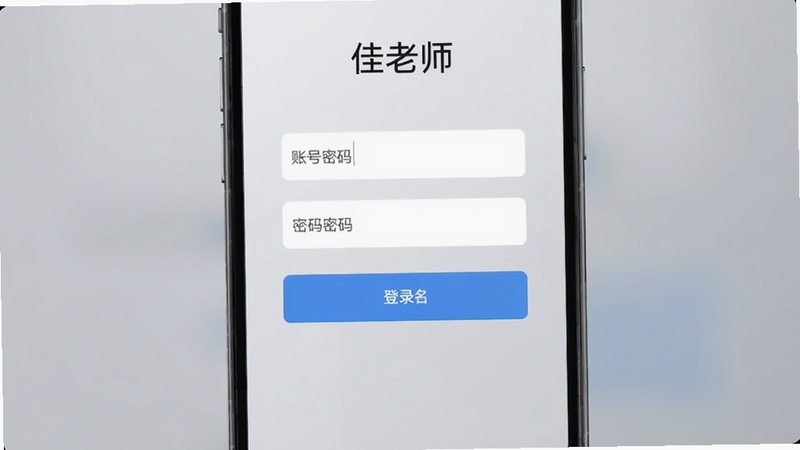 A佳老师登录界面手机截图风格图,画面展示账号密码输入框和登录按钮,背景为浅灰色渐变,整体干净简洁,突出登录操作的直观性