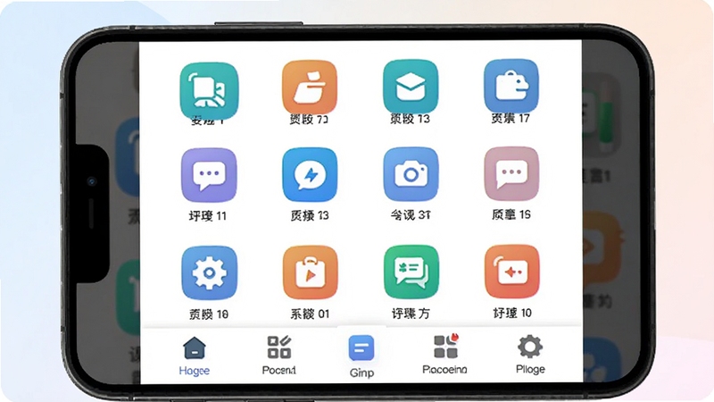 微商工具App主界面截图,位于画面中央,展示功能图标网格与底部导航栏,背景为浅色渐变,风格简洁现代