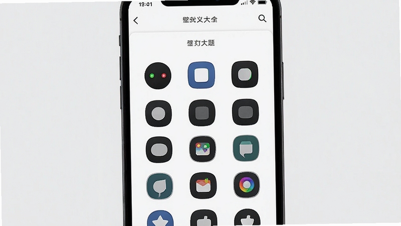 壁纸主题大全自定义设置界面,手机屏幕显示图标样式选择面板,包含圆形、方形、圆角等多种图标形状选项,背景为白色简洁风格,界面清晰易操作
