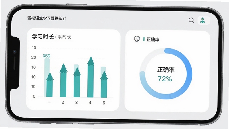 ѩ�ɿ���ѧϰ����ͳ��ҳ�棬�ֻ���Ļչʾ��״ͼ�뻷�ν���������עѧϰʱ������ȷ�ʣ�����Ϊ����ɫ���������ݿ�ƬԲ�����