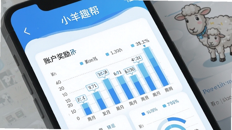 小羊趣帮 账户奖励管理页面 数据图表展示 蓝色调 手机界面 清晰易读