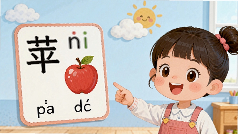 ���޿�ͼʶ�ֹ���չʾͼ���������չʾ���֡�ƻ�����Ŀ�Ƭ����Ƭ���к�ɫƻ��ͼ����ƴ����ע���Ҳ���һ����ͨСŮ����ָ�ſ�Ƭ���ĵظ����������ǵ���ɫ�Ľ���ǽ�棬���ƶ��̫����װ�Σ����������¿ɰ���ͻ��ͼ�Ľ�ϵ�ѧϰ��ʽ
