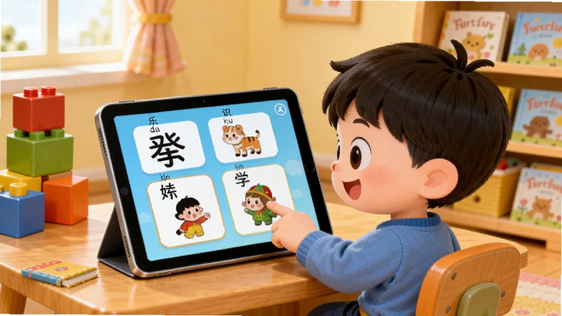 ���޿�ͼʶ�����������棬��������չʾ��ͨ���Ķ�ͯѧϰ������һ���ɰ���С�к���������ǰ����ָ���ƽ�������Ļ����Ļ����ʾ�Ŵ���ƴ����ͼƬ�ĺ��ֿ�Ƭ����������ܰ�Ķ�ͯ�����в�ɫ��ľ�ͻ汾�ܣ�����ɫ��������ů���ʺ��׶�������������ͼ