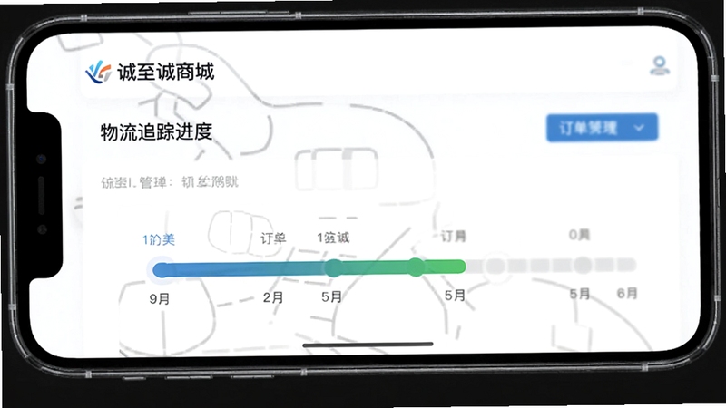 诚至诚商城 订单管理界面 物流追踪进度条 手机屏幕截图 简洁商务风格