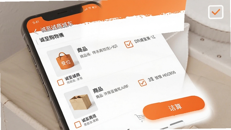 诚至诚商城 购物车页面 商品列表 勾选框 结算按钮 橙色主题 手机UI界面