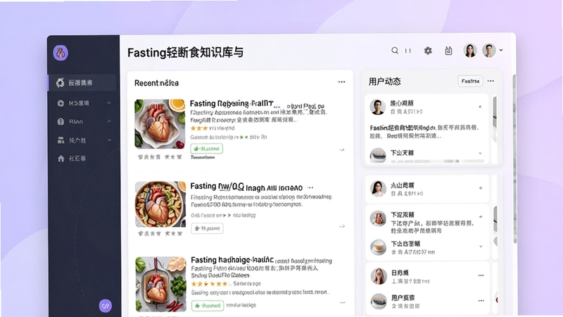 fasting���ʳ֪ʶ�����������棬չʾ�����б����û���̬��Ƭ������Ϊ����ɫ���䣬���������׶������岼����ˬ����