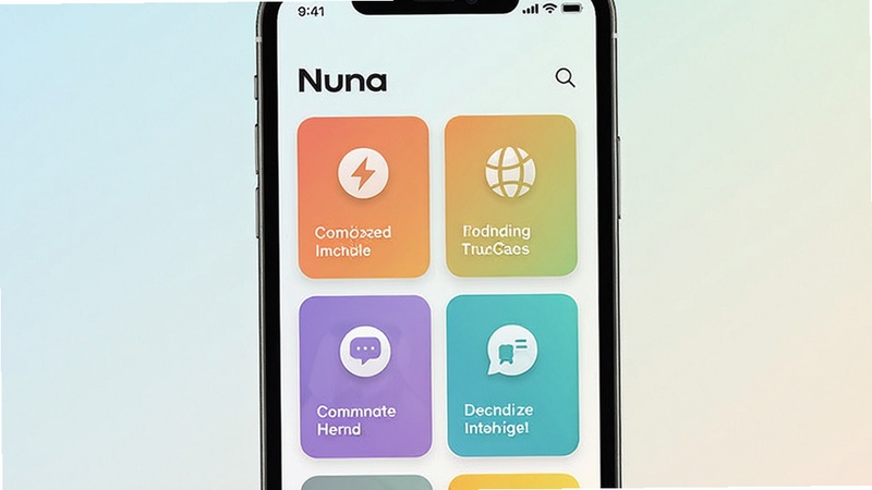 Nuna���Ի����ݾۺϽ��棬��ɫ��Ƭ�����������ֻ���Ļ�ϣ�ÿ�ſ�Ƭ����ͼ��ͼ�����֣�����Ϊǳɫ���䣬�Ӿ���ˬ���
