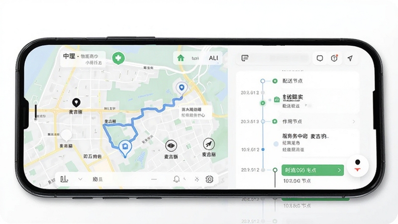 ���������̷�������APP�������ٽ��棬�ֻ���Ļ��ʾ��ͼ�켣�����ͽڵ�ʱ���ߣ�����Ϊ����ɫ��ͻ��������Ϣ���ӻ�