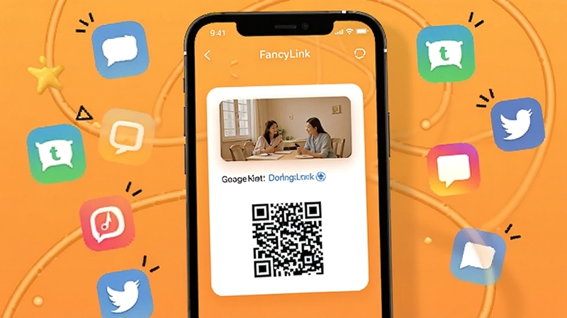 FancyLink ����Э������չʾ���ֻ���Ļ��ʾ������Ƭ���ɽ��棬��Ƭ�ϴ�����������ͼ���ά�룬����Ϊů��ɫ����Χ���罻����ͼ�껷�ƣ��������Ѻã����� Boogu ģ������