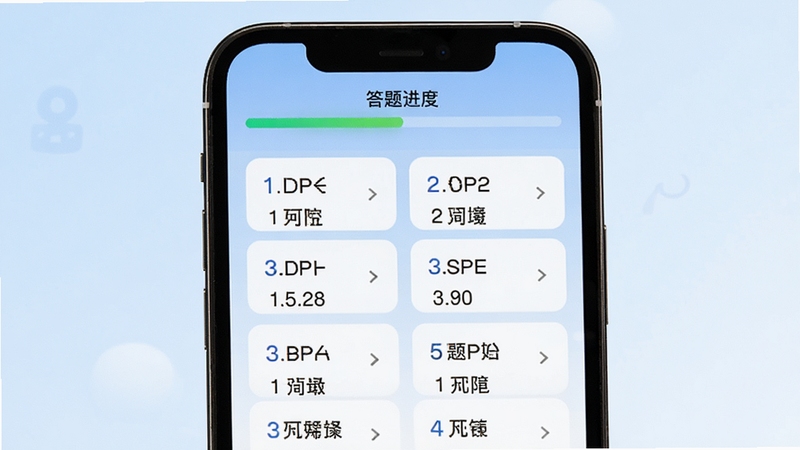 驾照宝典题库练习界面特写,手机竖屏显示科目一选择题,选项清晰,顶部有答题进度条,背景为淡蓝色渐变,画面简洁干净,适合作为软件功能展示图