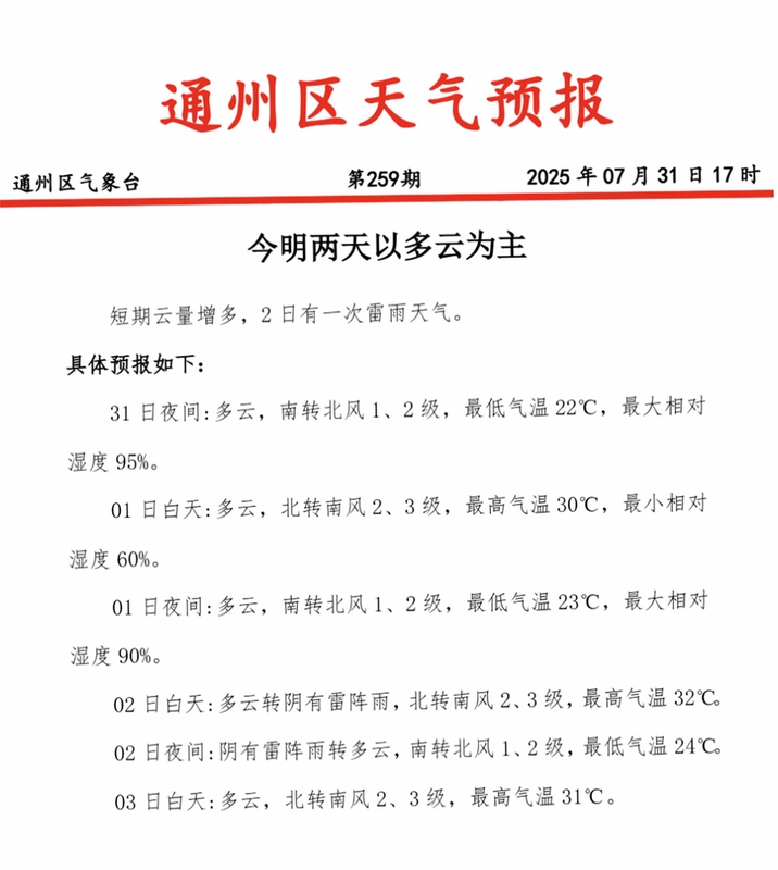 通州气象台天气情况