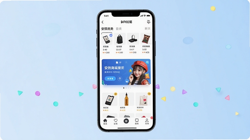 ��Ȼ�̳�APP��ҳչʾ����������Ϊ�ֻ���Ļ����ʾ�Ĺ����̳ǽ��棬������Ʒ���ࡢ�ֲ�ͼ��ײ�������������Ϊǳ��ɫ���䣬������������������Booguģ������