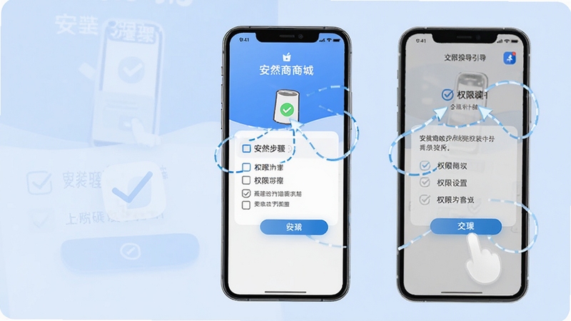 ��Ȼ�̳�APP��������ҳ�棬�ֻ���Ļչʾ��װ������Ȩ�����ý��棬���������ѡȨ�޵�ʾ�����������Ϊ����ɫ����������Ѻ�