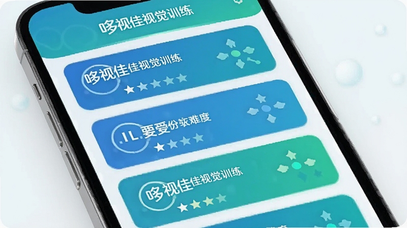 ���Ӽ��Ӿ�ѵ��app�ּ�ѵ��������ͼ,����չʾ�ֻ���Ļ�ڶ��ѵ��ģ�鿨Ƭ��������,ÿ�ſ�Ƭ��ע��ͬѵ���������Ѷ��Ǽ�,��ɫ������Ϊ��,�����ɾ�����,ͻ���������ƶ��Ӽ��Ӿ�ѵ���ı�ʶ