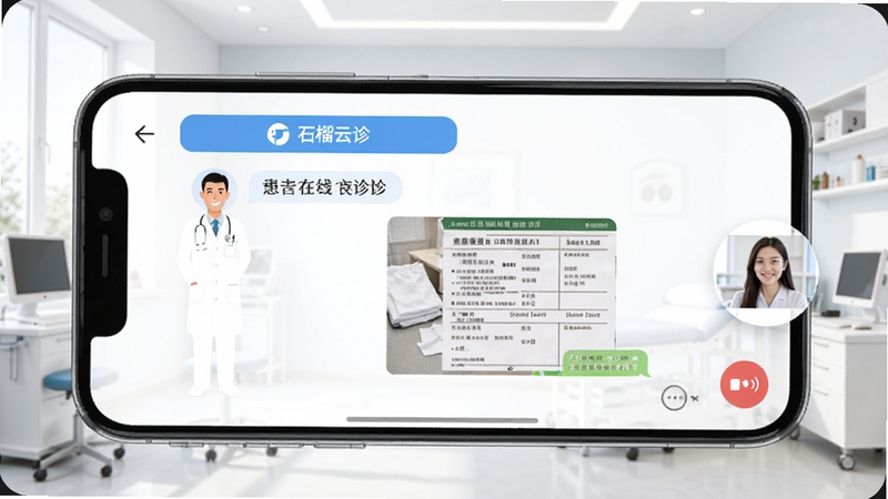 ʯ�������������﹦�ܽ��棬�ֻ���Ļ��ʾҽ������Ի����뻼�߷��͵ļ�鱨��ͼƬ�������Ҳ�����Ƶͨ��������ť������Ϊ�����ɾ������һ��������������ִ�������Booguģ������