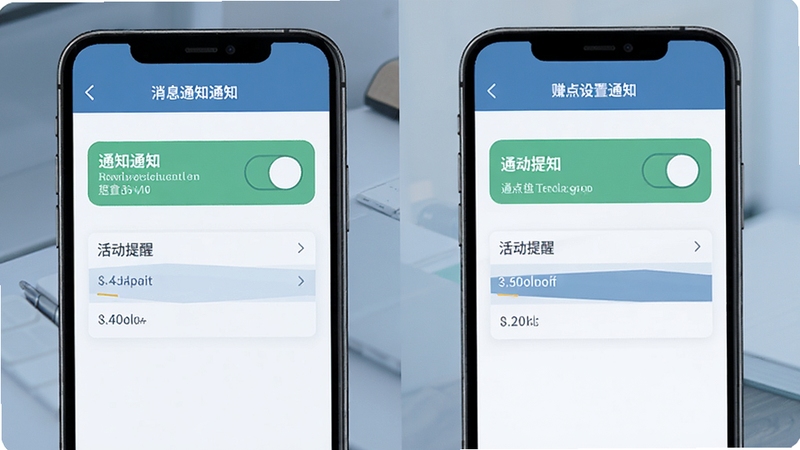 赚点乐消息通知设置页面,手机屏幕上显示通知开关和活动提醒条目,简洁商务风格,冷色调,界面清晰,适合应用介绍配图