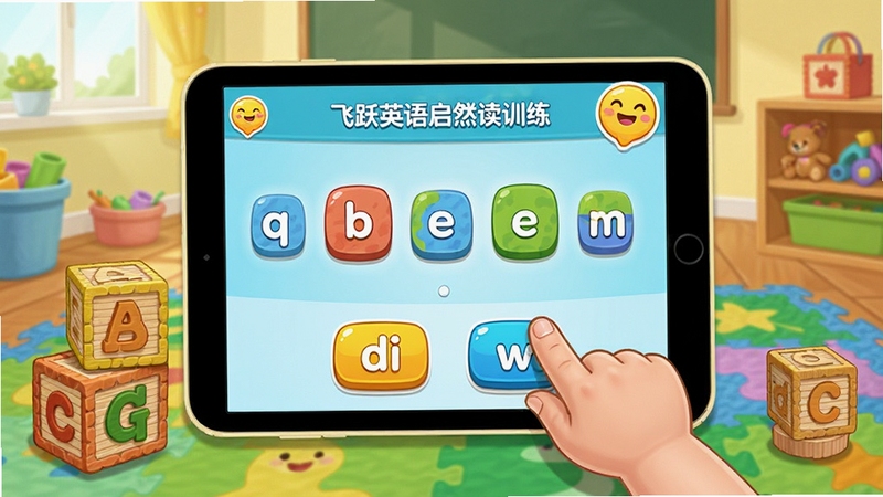 ��ԾӢ��������Ȼƴ��ѵ�����棬��ͨ��ĸ��ľɢ���ڲ�ɫ�ص��ϣ�������ָ�㴥��Ļ�еķ�����ť������Ϊ�������ҷ�񣬻���������������Ц������ͼ��