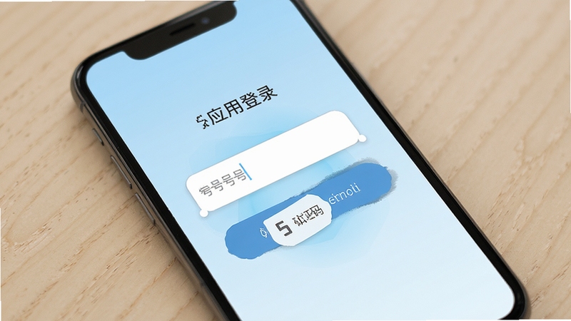 的讯应用登录界面展示,手机屏幕显示手机号输入框与验证码按钮,界面简洁,背景为淡蓝色渐变,画面干净,突出登录操作场景