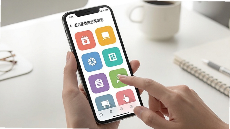 ��ɫ���Żݷ���������棬�ֻ���Ļ��չʾ�����ɫ����ͼ���������У��û���ָ�ᴥ��Ļѡ����࣬����Ϊ��Լ������������������ͣ�����ͻ����������������ֱ�۵��ص�