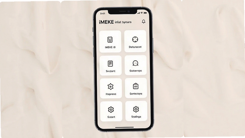 iMEKEӦ��������չʾͼ������������һ���ֻ���Ļ����Ļ�ڳ��ּ��Ĺ��ܿ�Ƭ���֣�ͼ���������룬����Ϊ���ǳɫ���������ִ���Լ