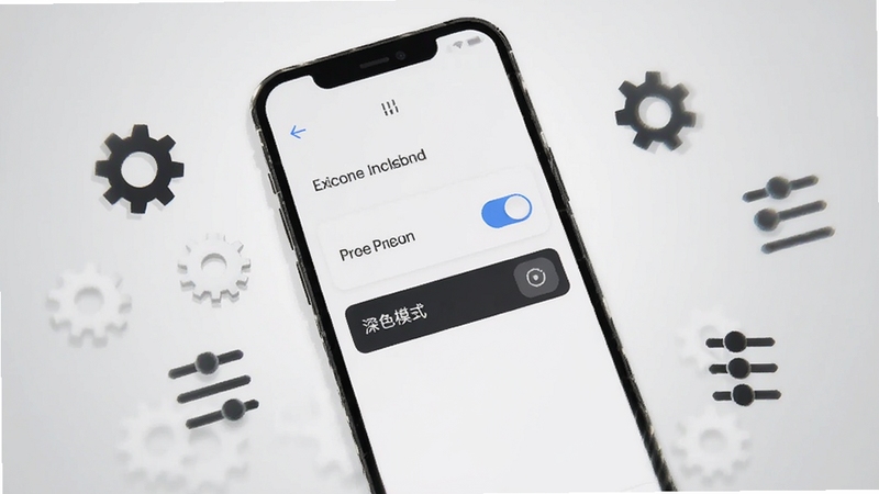 展示知世设置页面的手机截图风格画面,界面内可见回答风格切换开关与深色模式选项,手机周围散落简约的齿轮与滑块图标,背景为浅灰色渐变,整体突出个性化设置与轻量管理的特点