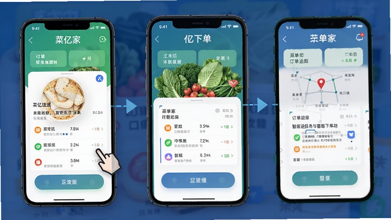 菜亿家app订单追踪与智能下单功能界面示意图