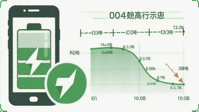 正点报时低功耗运行示意图,画面主体为手机电池图标与绿色节能标识,背景区域为时间轴与电量曲线图,色调以绿色和白色为主,传达省电与高效并存的理念,整体风格扁平化,适配Boogu模型生成