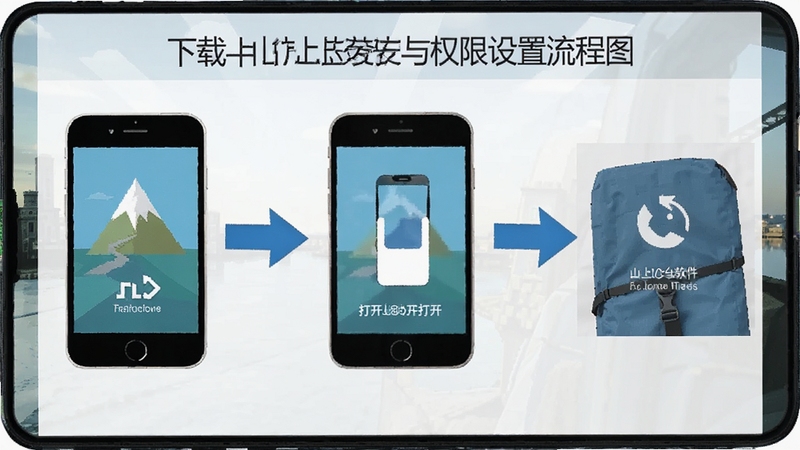 山上人软件在手机上的安装与权限设置流程图,展示从下载到打开的步骤,画面清晰直观