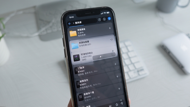 资源振金本地文件管理界面,手机屏幕展示文件列表与排序选项,背景为整洁的浅灰桌面环境,突出智能归档与便捷查找功能