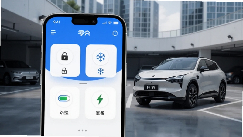 ����������һ�������ֻ�����Ļ����ʾ����App�ĳ������ƽ��棬�������������յ������״̬��ͼ�꣬����Ϊ�ִ�����ͣ������һ����ɫ����SUV����������Ƽ��У�������ɫ������ϸ�ڣ�����Booguģ������