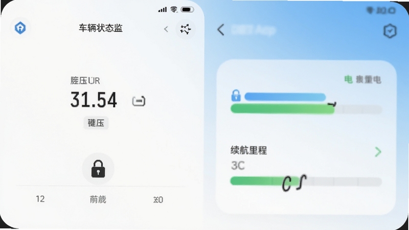 ����App����״̬���ҳ�棬��ʾ̥ѹ��ֵ��������ͼ�ꡢ��������������̣���������ֱ�ۣ�����Ϊ��Լ��ɫ��ǳ�����䣬��ƽ����Ʒ��