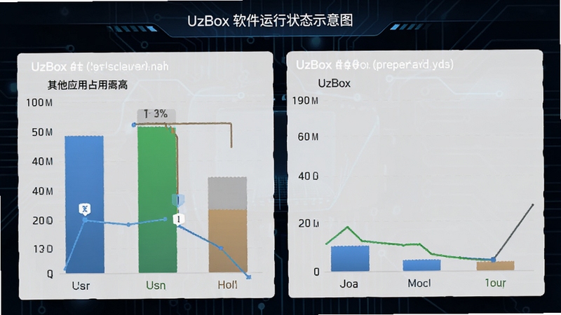 UzBox��������״̬ʾ��ͼ������չʾ�ֻ��ڴ�ռ�öԱ�ͼ�������Ϊ����Ӧ��ռ�ýϸߣ��Ҳ�UzBoxռ�ýϵͣ�����Ϊ��ɫ�Ƽ�������ݿ��ӻ�Ԫ��������ͻ������ʡ��Դ������