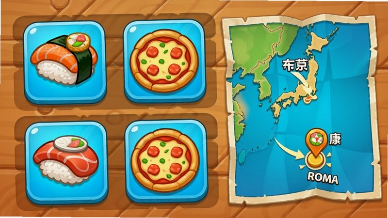 Food and Travel Merge Game��Ϸ�ںϳ������д��ľ�������ϰڷ��������ϳɵ���˾������ͼ�꣬�Ա������е�ͼ���棬��ע�Ŷ�������������Ŀ�ĵؽڵ㣬��������ˬ��ͨ��ɫ�ʱ��Ͷȸߣ�ϸ�ڷḻ���ʺ�������Ϸ����ͼ