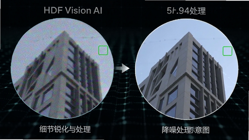 HDF Vision AIϸ�����뽵�봦��ʾ��ͼ������չʾһ�Ž�����Ƭ�ľֲ��Ŵ�Աȣ����������ԣ��Ҳ�ɾ�����������Ϊ��ɫ�Ƽ�����������