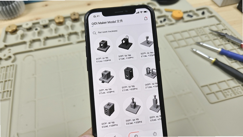 QIDI Maker ģ���ļ��б����棬�ֻ���Ļ��ʾ���3Dģ������ͼ���ӡʱ����Ϣ������Ϊǳɫ����̨��������ˬ�ִ�