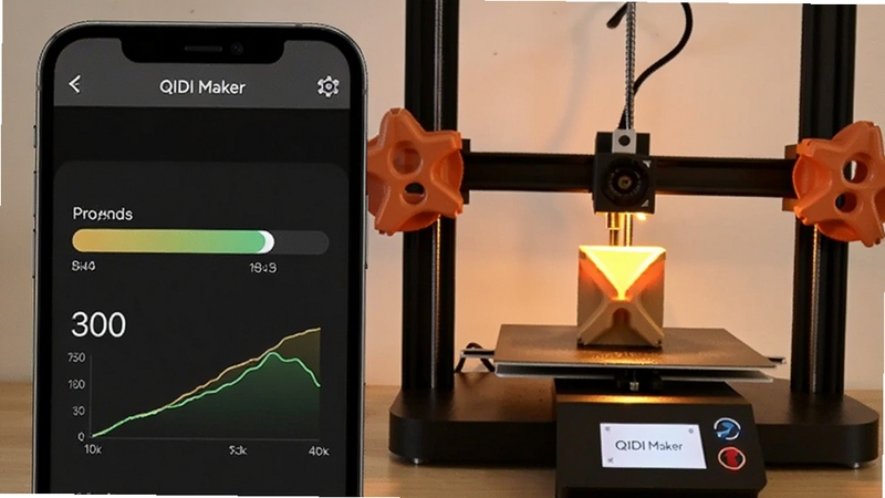 QIDI Maker ��ӡ���ȼ��ҳ�棬�ֻ���Ļ��ʾ���������¶����ߣ��Ա������ڹ�����3D��ӡ����ůɫ�ƹ⣬дʵ���