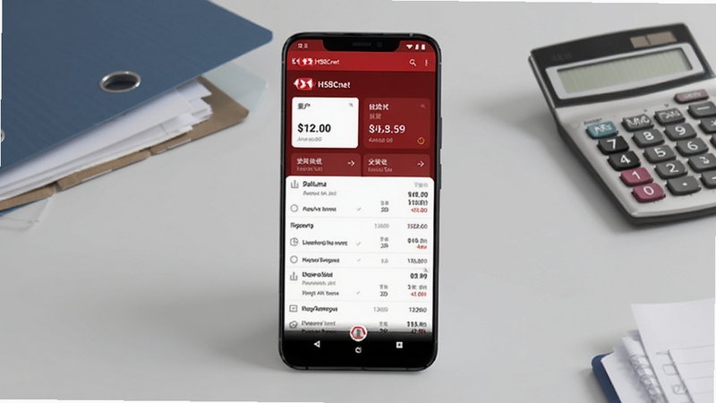 ���HSBCnet��ҵ����Ӧ�ý���ȫòչʾ����������Ϊһ��������׿�ֻ����з��ã���Ļ��ʾ���ɫ���ɫΪ��ɫ������ҵ�˻�����ҳ�棬�����˻���Ƭ�뽻���б�������Ϊ����ǳ��ɫ�칫���滷������Χ��׺�ļ����������������Ԫ�أ�������רҵ���ȣ�����Booguģ������