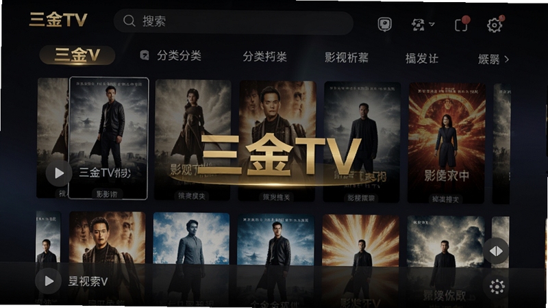 ����TV����������ȫ��չʾ����������ΪӰ�Ӻ���ǽ���֣���������������ർ�������ɼ�������Ϊ��ɫ����Ӱ�����������ּ���ִ��İ�׿Ӧ�ý��棬ͻ������TVƷ�Ʊ�ʶ�벥�Ű�ťԪ��