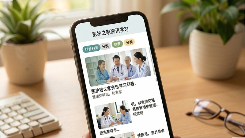 ҽ��֮����Ѷѧϰҳ�棬�ֻ���Ļչʾ��������ͼ���б�������ǩ����������Ϊ�ֻ�������д������Ϊ��͵���������ֲԪ�أ�����ɫ����ů��Ȼ
