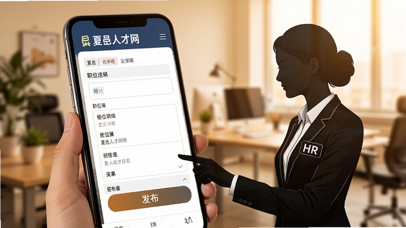 �����˲�����ҵ�˷�����Ƹ��Ϣ�������棬�ֻ���Ļչʾְλ��д�����뷢����ť���Ա�����ҵHR����������Ӱ���ڲ����ֻ�������Ϊ�칫�ҳ����黯����������ɫ����ůרҵ