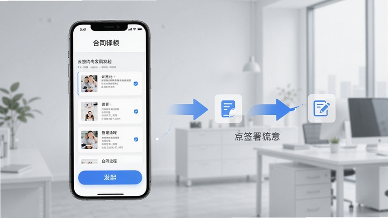 ��ǩԼӦ���ں�ͬ������棬�ֻ���Ļ��ʾ��ͬģ���б��뷢��ť���Ա�����ǩ������ʾ���ͷ������Ϊ����ɫ�칫��������������ˬ�ִ����ص�ͻ����������ļ��